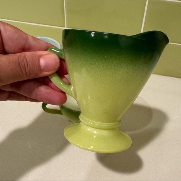 Vintage Hazel Atlas Platonite Ovide – Green Ombre Creamer & Cup (Mid-Century) - Picture 6 of 8